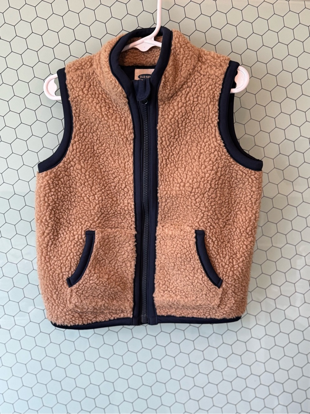 Old Navy Toddler Sherpa Fleece Zip Vest Brown & Blue 3T